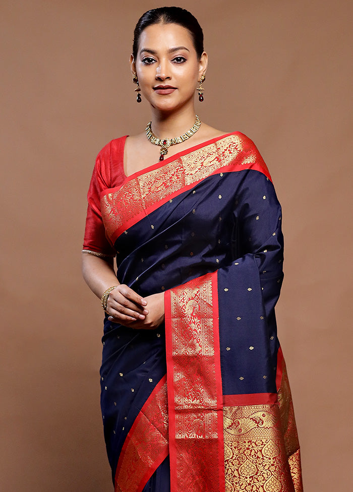 Blue Kanjivaram Silk Saree With Blouse Piece