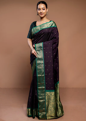 Wine Kanjivaram Silk Saree With Blouse Piece