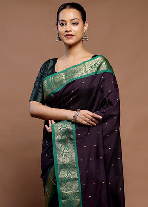 Wine Kanjivaram Silk Saree With Blouse Piece