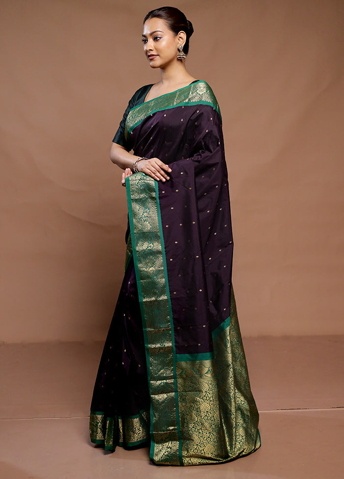 Wine Kanjivaram Silk Saree With Blouse Piece