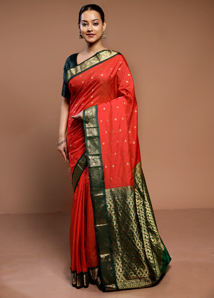 Orange Kanjivaram Silk Saree With Blouse Piece