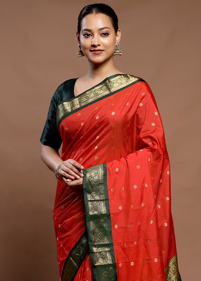 Orange Kanjivaram Silk Saree With Blouse Piece