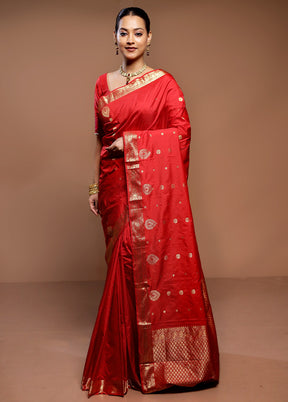 Red Kanjivaram Silk Saree With Blouse Piece