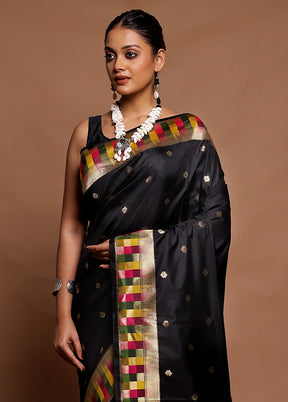 Black Dupion Silk Saree With Blouse Piece