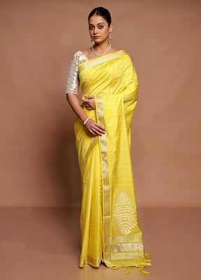 Yellow Dupion Silk Saree With Blouse Piece