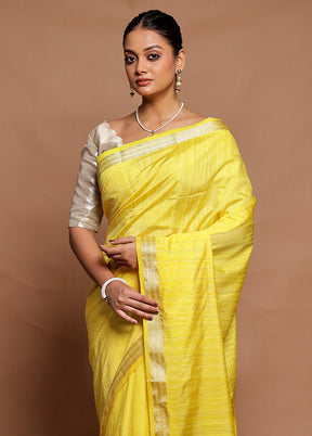 Yellow Dupion Silk Saree With Blouse Piece