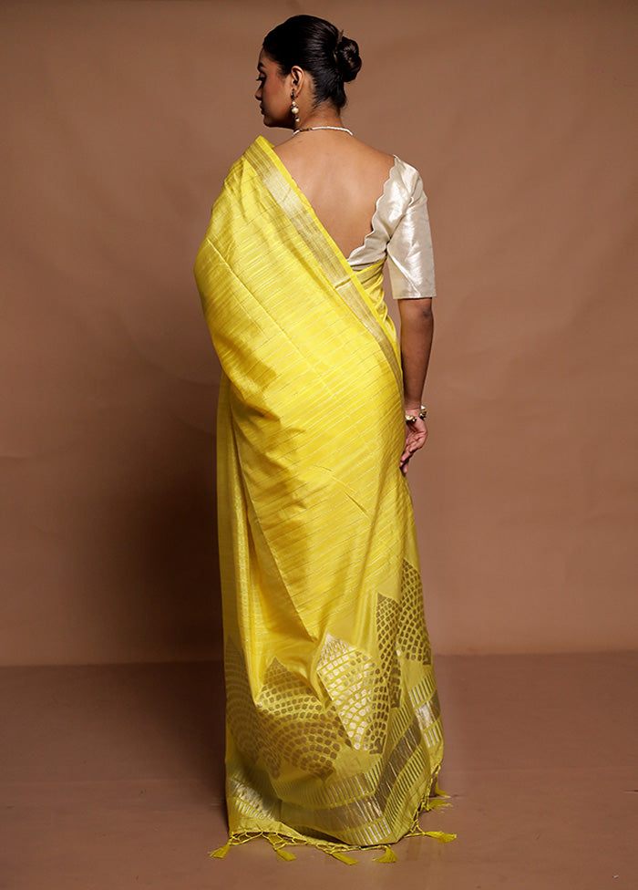 Yellow Dupion Silk Saree With Blouse Piece