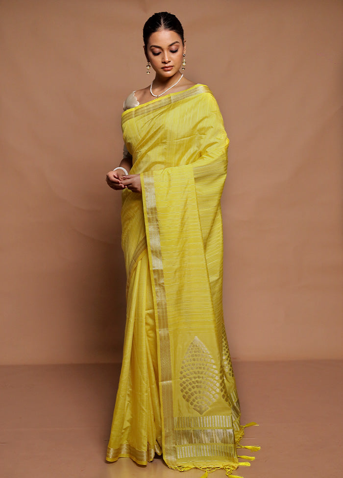 Yellow Dupion Silk Saree With Blouse Piece