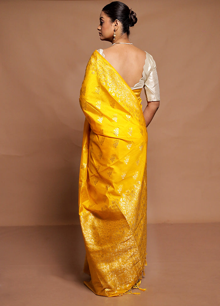 Yellow Dupion Silk Saree With Blouse Piece