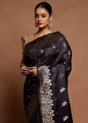 Black Dupion Silk Saree With Blouse Piece