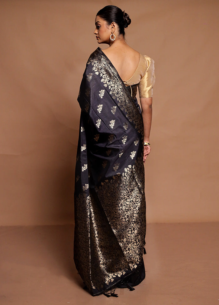 Black Dupion Silk Saree With Blouse Piece