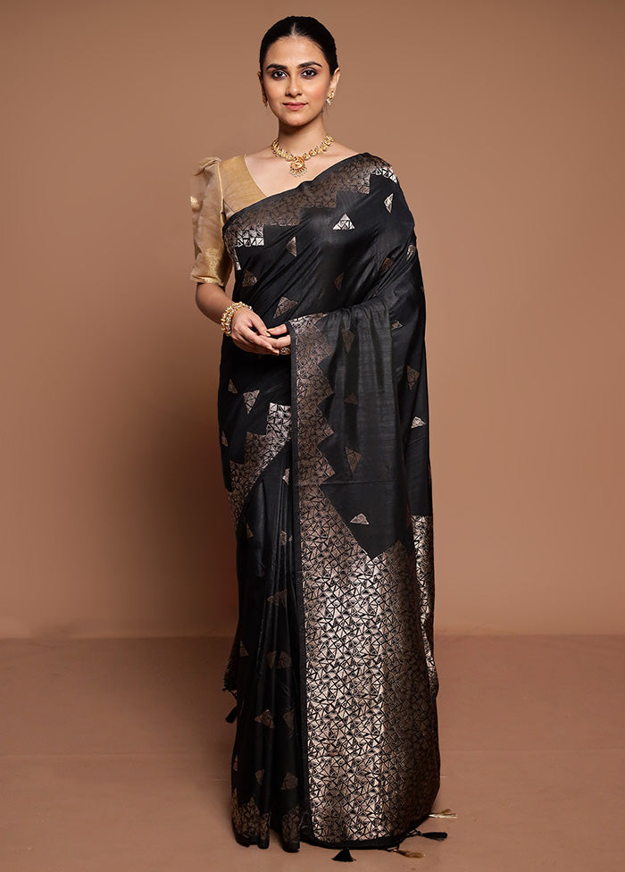 Black Dupion Silk Saree With Blouse Piece