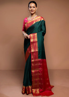 Green Mysore Silk Saree Without Blouse Piece