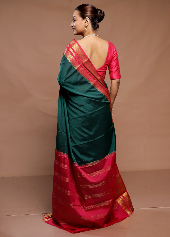 Green Mysore Silk Saree Without Blouse Piece