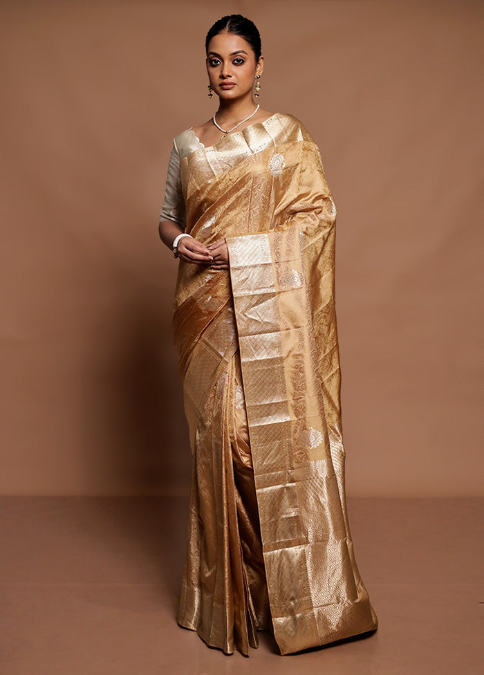 Golden Handloom Kanchipuram Pure Silk Saree With Blouse Piece