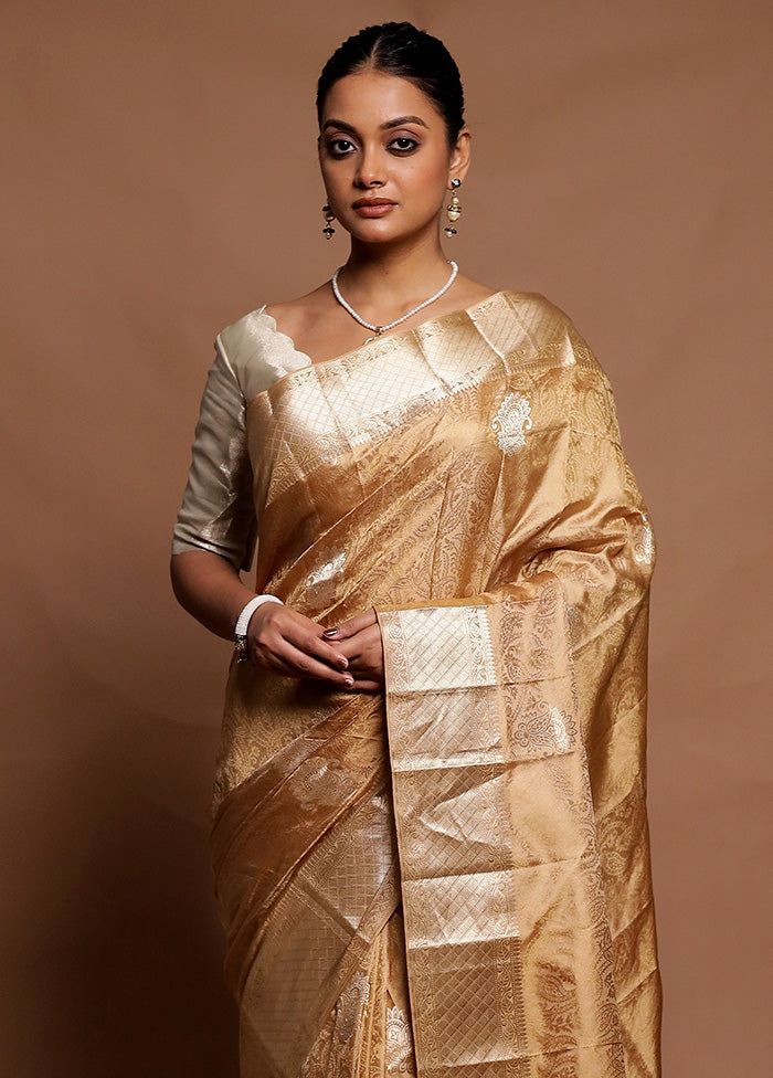 Golden Handloom Kanchipuram Pure Silk Saree With Blouse Piece