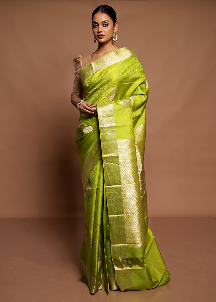 Green Handloom Kanchipuram Pure Silk Saree With Blouse Piece