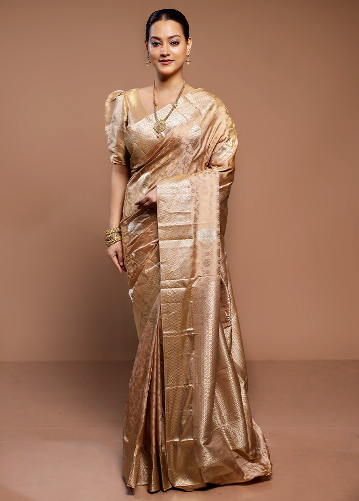 Cream Handloom Kanchipuram Pure Silk Saree With Blouse Piece