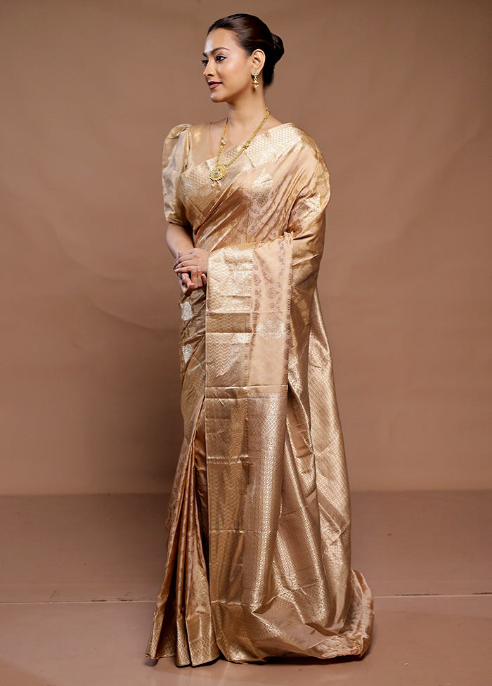 Cream Handloom Kanchipuram Pure Silk Saree With Blouse Piece