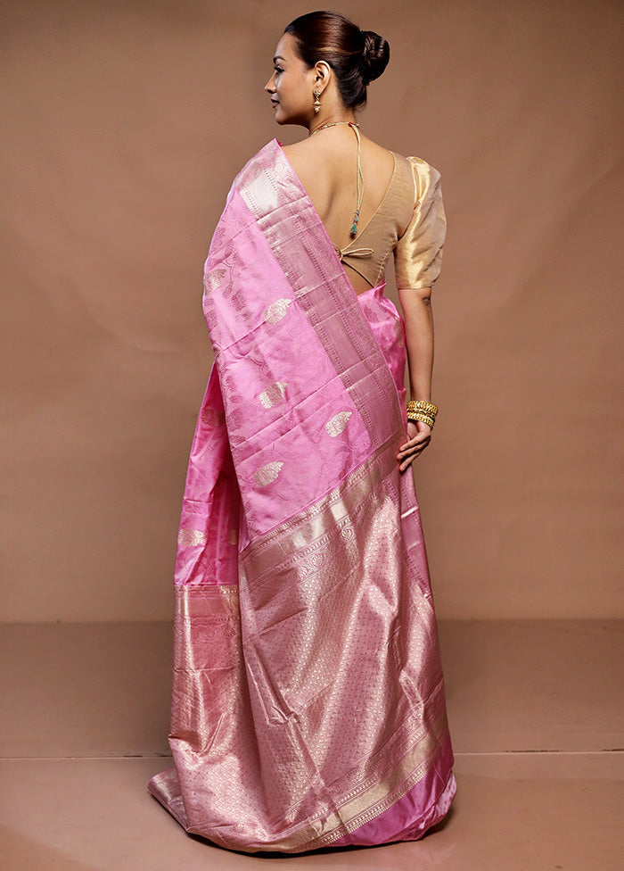 Pink Handloom Kanchipuram Pure Silk Saree With Blouse Piece