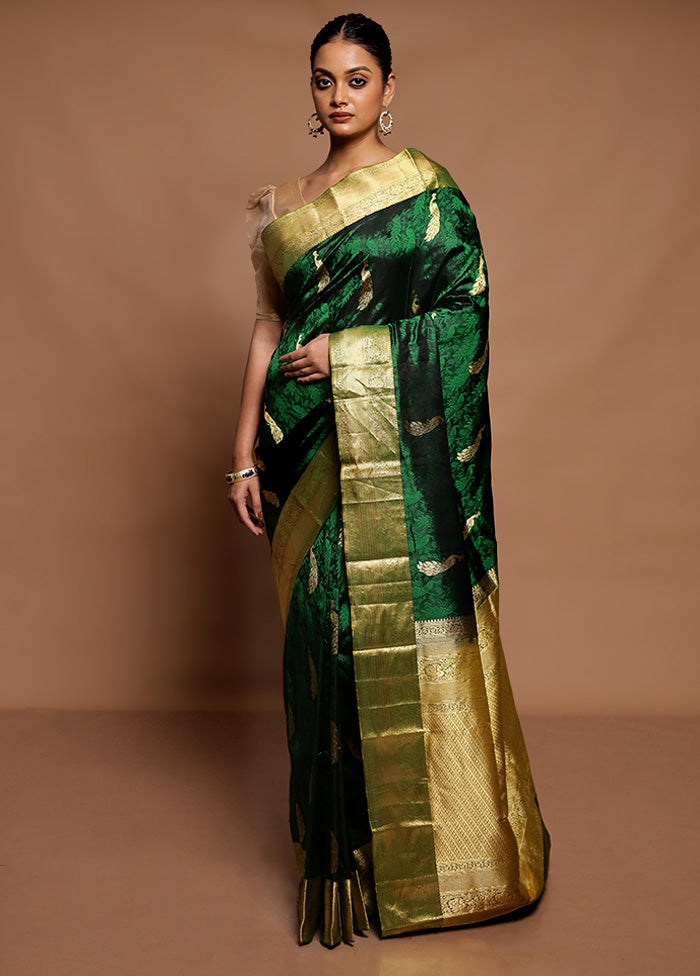 Green Handloom Kanchipuram Pure Silk Saree With Blouse Piece