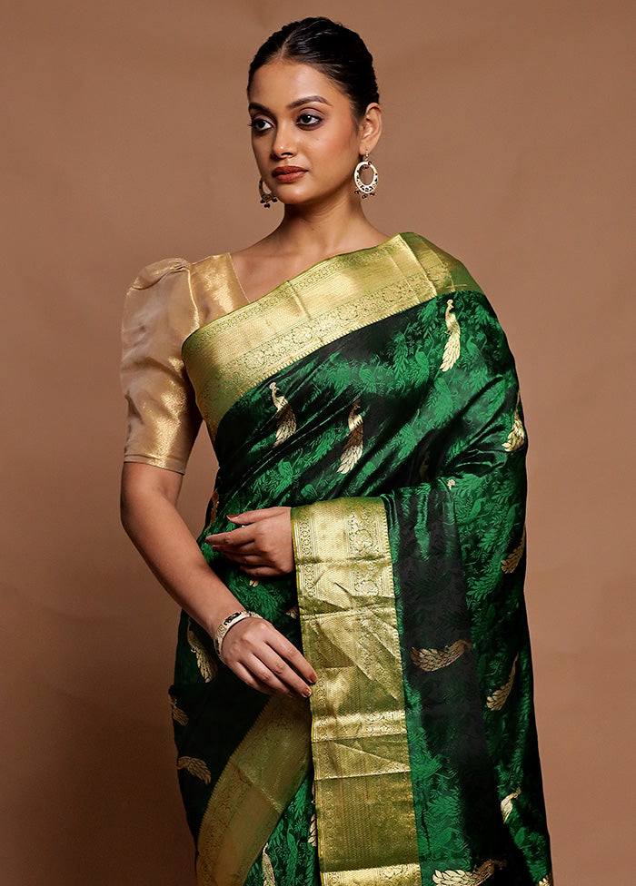 Green Handloom Kanchipuram Pure Silk Saree With Blouse Piece