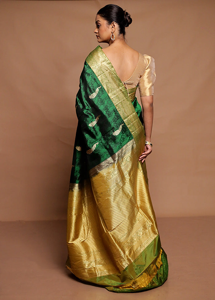 Green Handloom Kanchipuram Pure Silk Saree With Blouse Piece