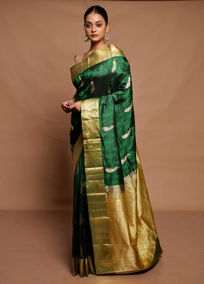 Green Handloom Kanchipuram Pure Silk Saree With Blouse Piece