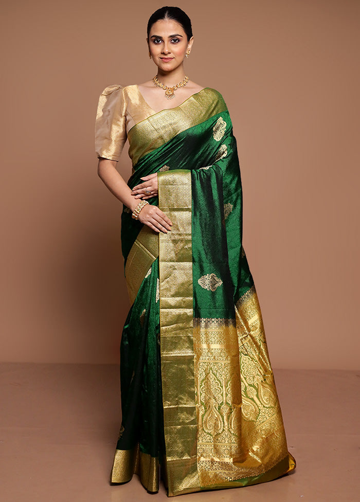 Green Handloom Kanchipuram Pure Silk Saree With Blouse Piece