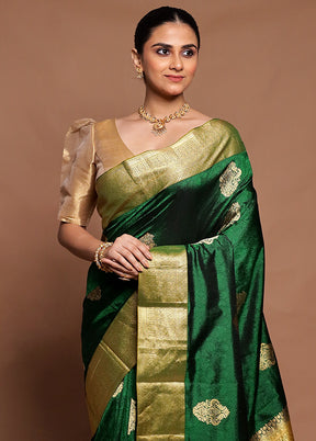 Green Handloom Kanchipuram Pure Silk Saree With Blouse Piece