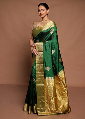 Green Handloom Kanchipuram Pure Silk Saree With Blouse Piece