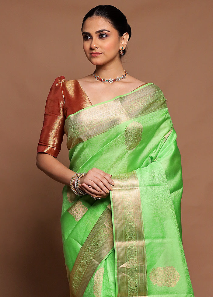 Green Handloom Kanchipuram Pure Silk Saree With Blouse Piece