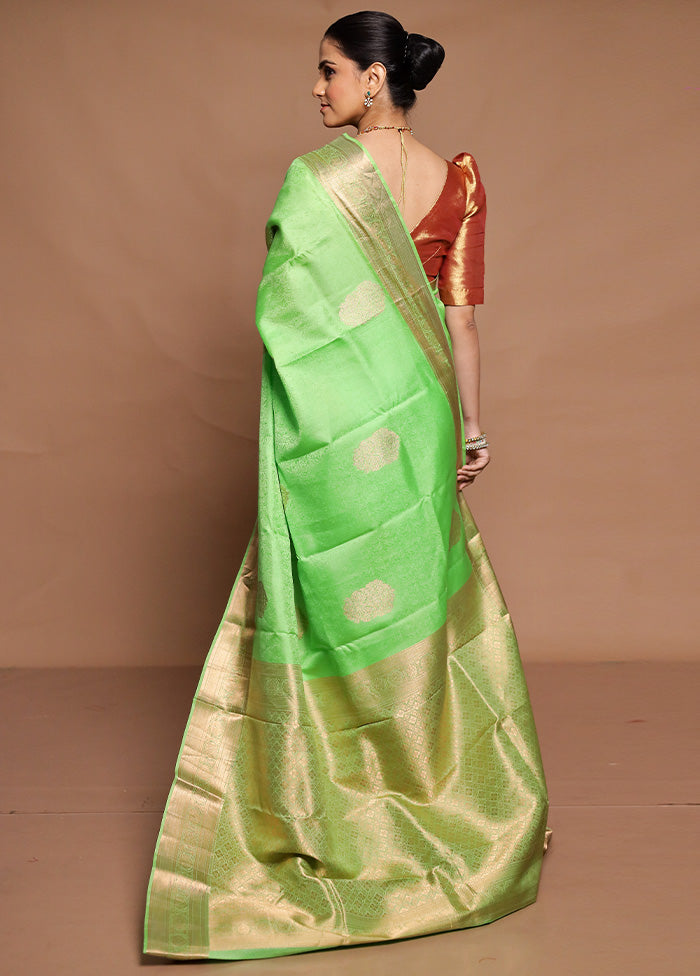 Green Handloom Kanchipuram Pure Silk Saree With Blouse Piece