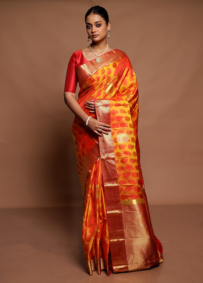 Yellow Handloom Kanchipuram Pure Silk Saree With Blouse Piece