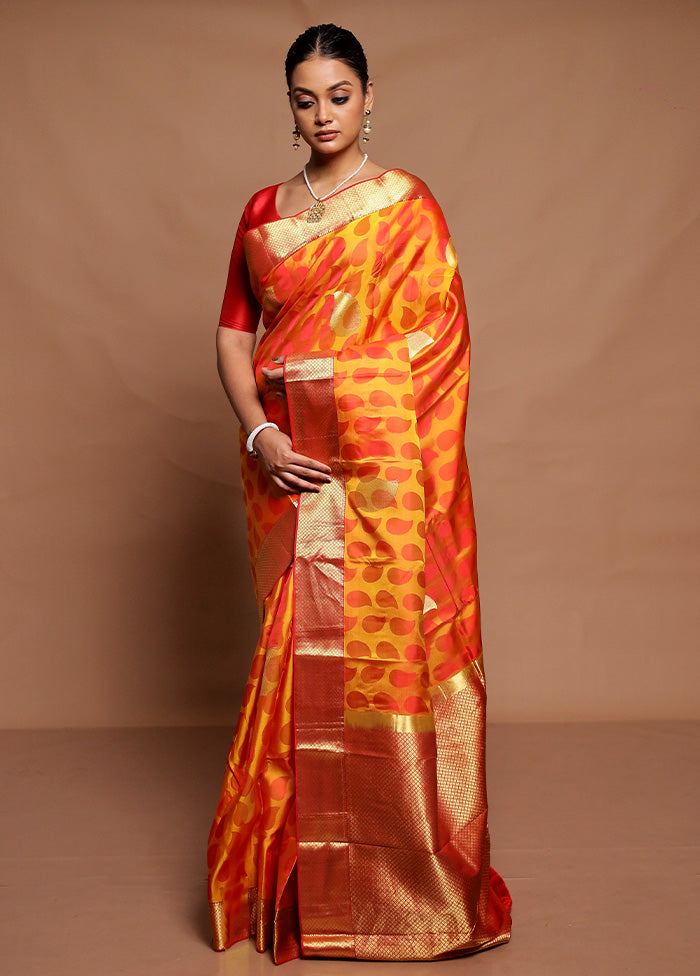 Yellow Handloom Kanchipuram Pure Silk Saree With Blouse Piece