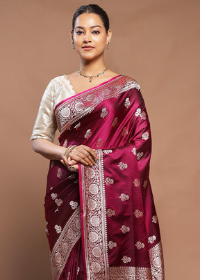 Purple Banarasi Silk Saree With Blouse Piece