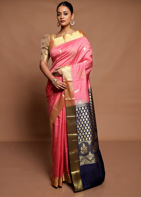 Pink Kanjivaram Silk Saree With Blouse Piece