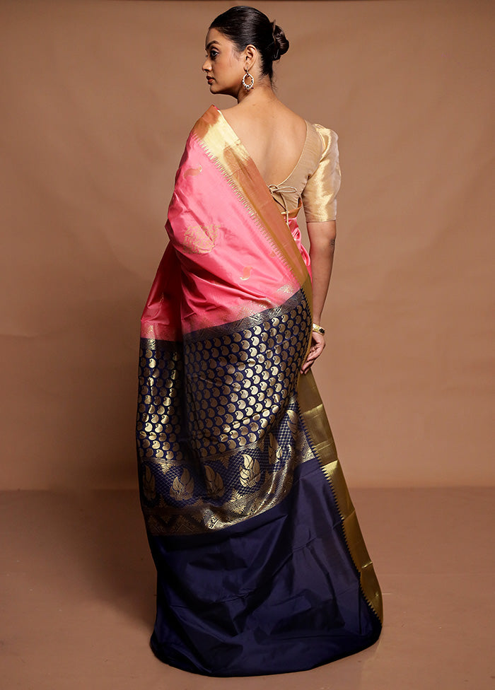 Pink Kanjivaram Silk Saree With Blouse Piece