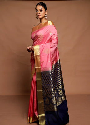 Pink Kanjivaram Silk Saree With Blouse Piece