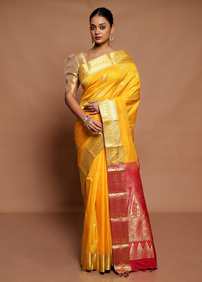 Yellow Kanjivaram Silk Saree With Blouse Piece