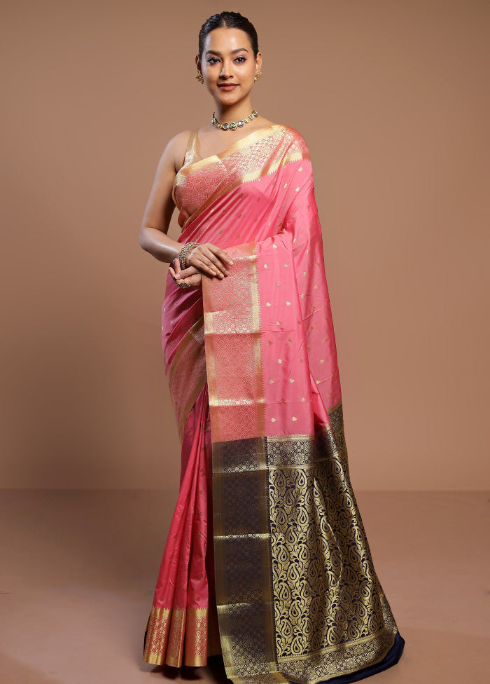 Pink Kanjivaram Silk Saree With Blouse Piece