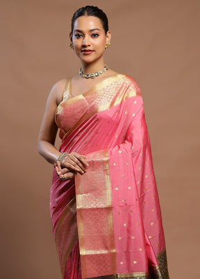 Pink Kanjivaram Silk Saree With Blouse Piece