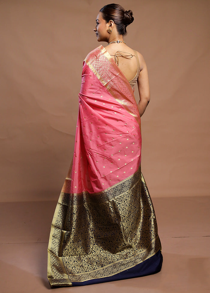 Pink Kanjivaram Silk Saree With Blouse Piece