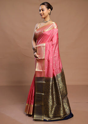 Pink Kanjivaram Silk Saree With Blouse Piece