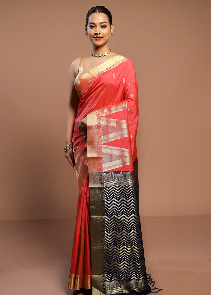 Pink Kanjivaram Silk Saree With Blouse Piece