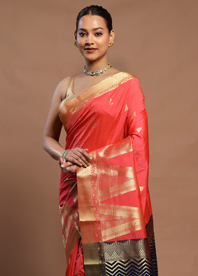 Pink Kanjivaram Silk Saree With Blouse Piece