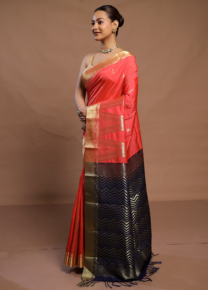 Pink Kanjivaram Silk Saree With Blouse Piece