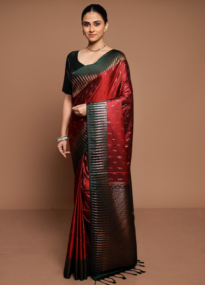 Maroon Dupion Silk Saree With Blouse Piece