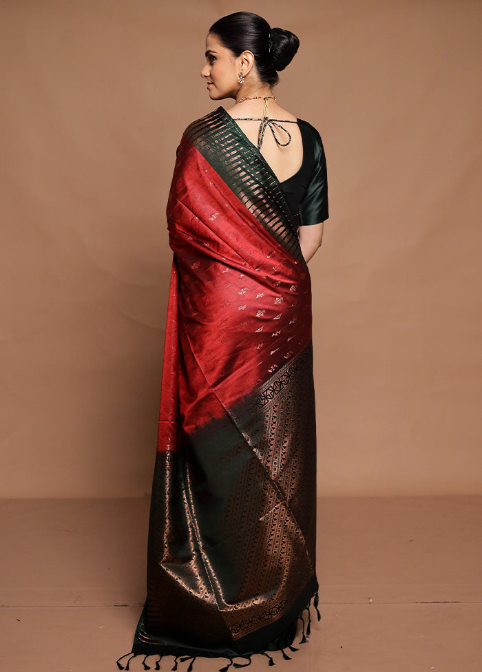 Maroon Dupion Silk Saree With Blouse Piece