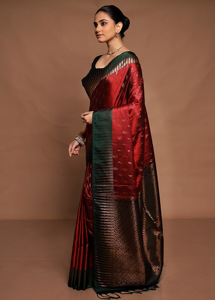 Maroon Dupion Silk Saree With Blouse Piece